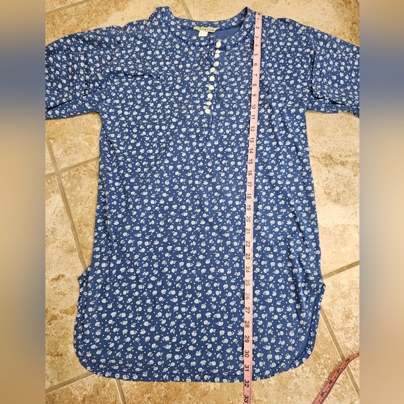 Charter Club Blue Floral Henley Nightshirt Cotton Long Sleeve P/S Classic Cabin - Picture 6 of 6